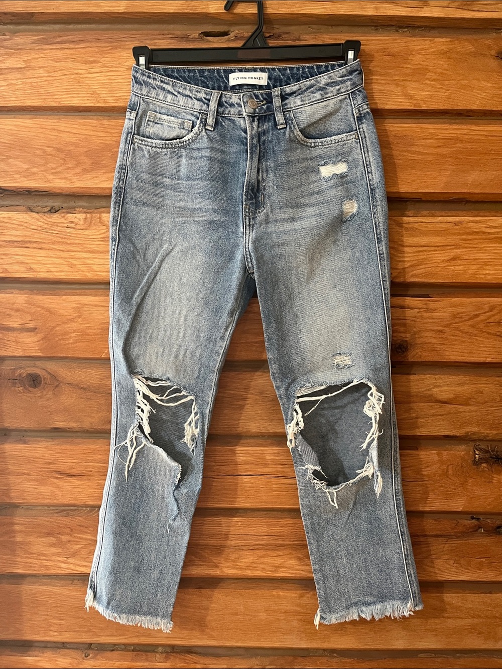Flying Monkey Medium Wash Distressed Cropped Jeans 100% cotton